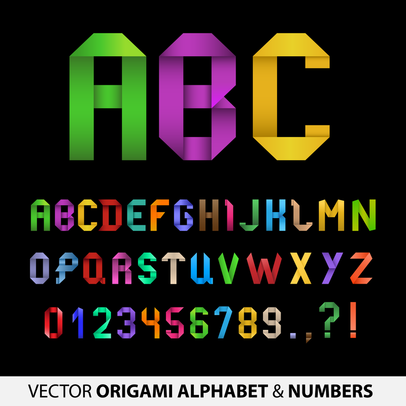 Origami Ribbon 26 English Letters And Numbers Vector 4 3