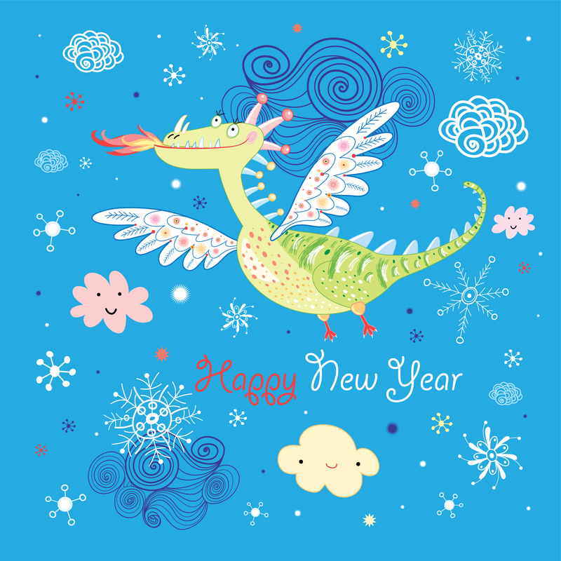 Neujahrs-Doodle-Drachenkarte