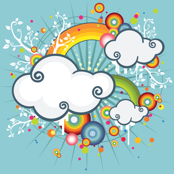 Illustrated clouds with rainbows vector art Illustrated clouds with rainbows vector art