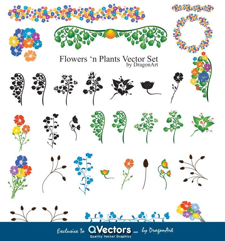 Gráficos vectoriales de flores y plantas - QVectors exclusivel