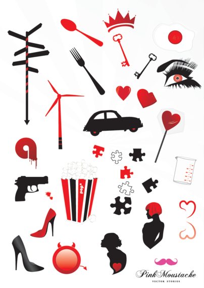Free vector set with of several car,gun,shoe, popcorn, love hearts objects Free vector set with of several car,gun,shoe, popcorn, love hearts objects