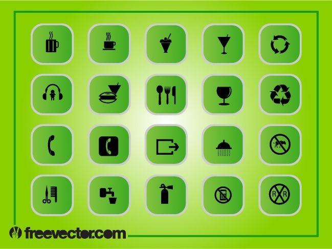 Pacote de ícones planos quadrados verdes