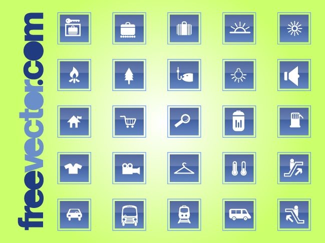 Conjunto de ícones quadrados de viagens e transportes
