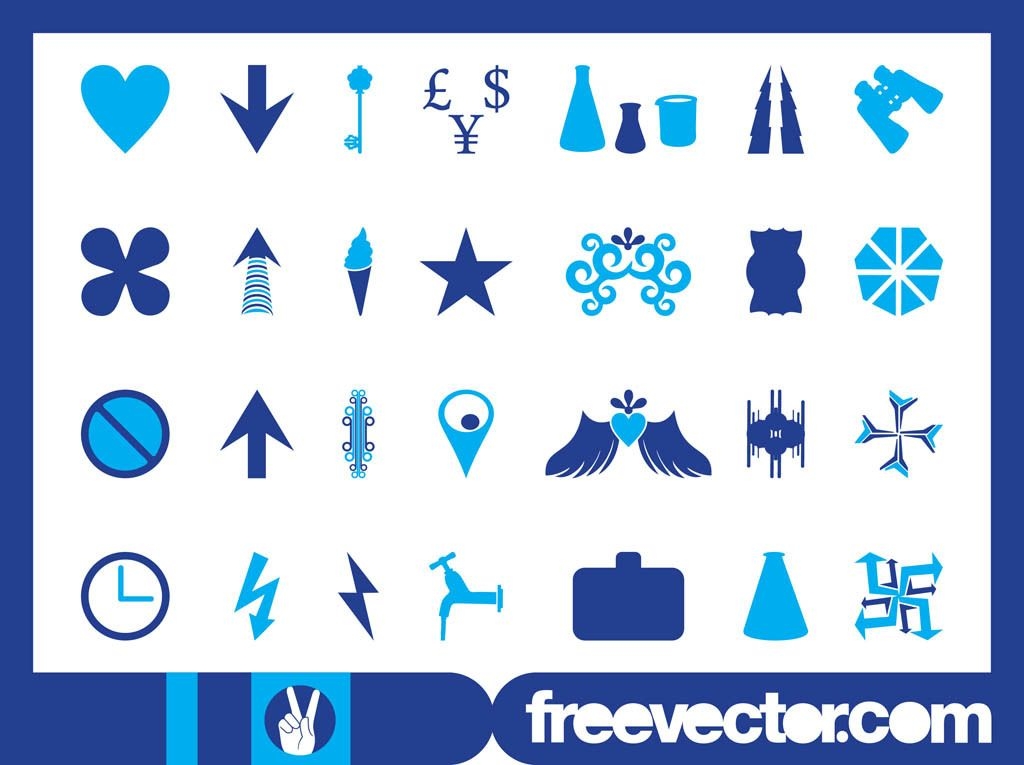 Pacote de ícones e símbolos azuis