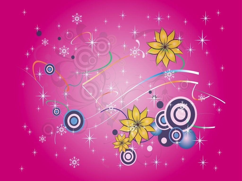 Colorful Snowy Floral & Starry Background