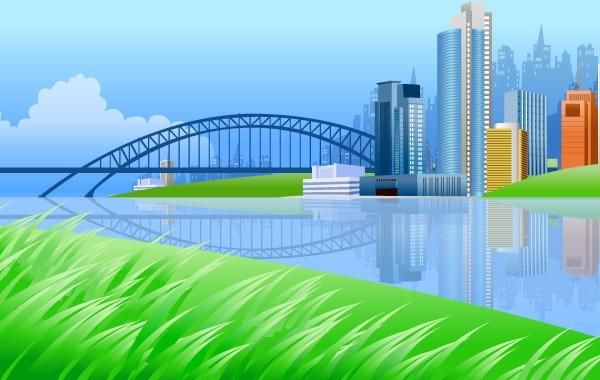 City on river side with a bridge City on river side with a bridge