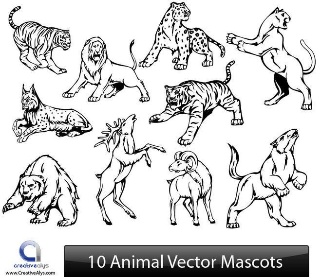 Pack de dibujos de animales en blanco y negro - Descargar vector