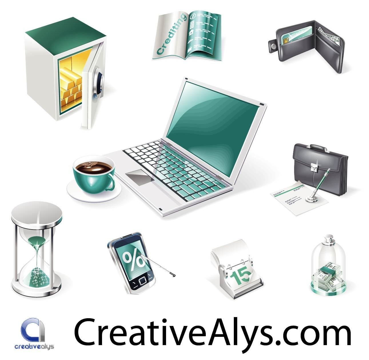 Conjunto de iconos web y negocios realistas creativos