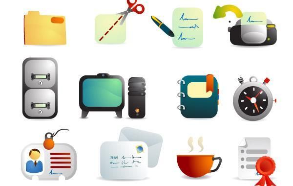 Linda oficina suministros iconos vectoriales Linda oficina suministros iconos vectoriales