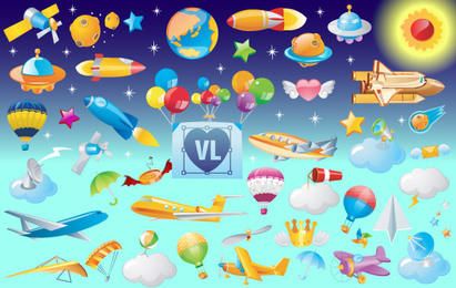 Vector Icons of Flying Objects Vector Icons of Flying Objects