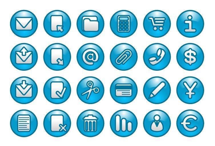 Blaue Web-Schaltflächen mit vereinfachenden Symbolen