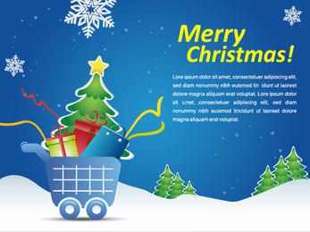 Promoção de marketing do carrinho de compras de Natal com neve