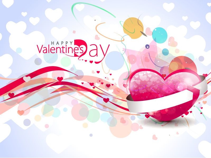 Bokeh abstracto colorido y corazones de fondo de San Valentín