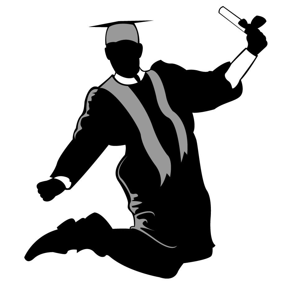 Happy Graduate Silhouette Jumping in the Air Vector download