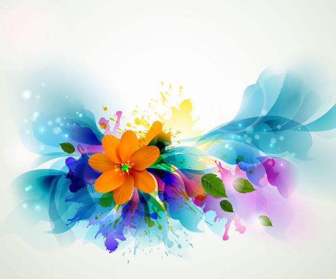 Fluorescent Colorful Floral with Grungy Stain - Vector download