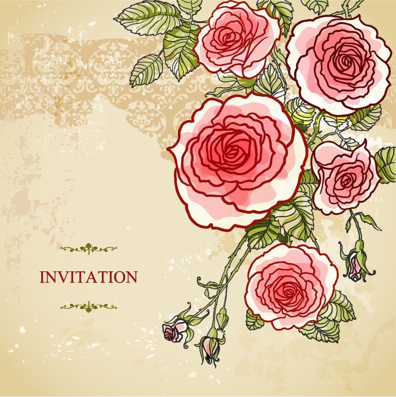 Invitación de boda vintage con rosas abstractas