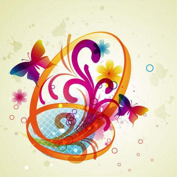 Abstract Butterflies with Floral Swirls & Rings - Vector download