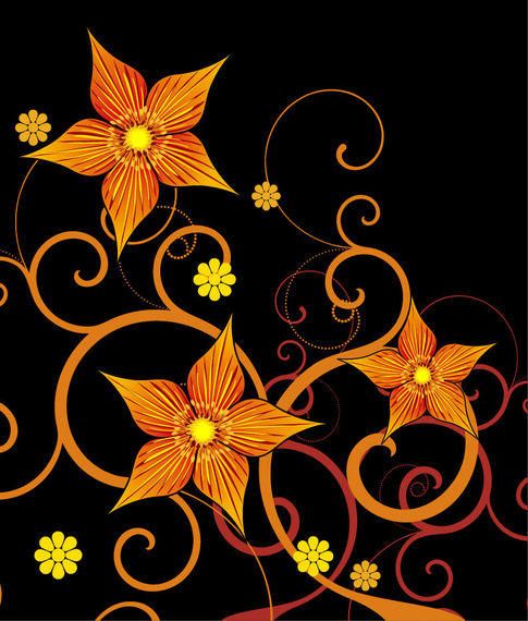 Flor amarilla naranja abstracta remolinos en negro Flor amarilla naranja abstracta remolinos en negro