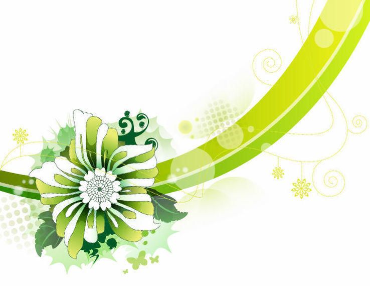 Flor verde abstracta y fondo de curvas Flor verde abstracta y fondo de curvas