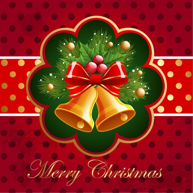 Christmas Card with Bells & Mistletoe