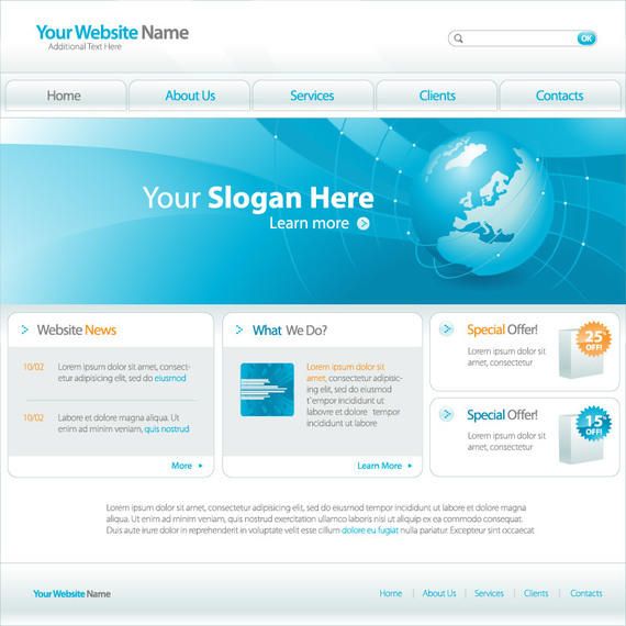 Modelo profissional de site cinza e azul Modelo profissional de site cinza e azul