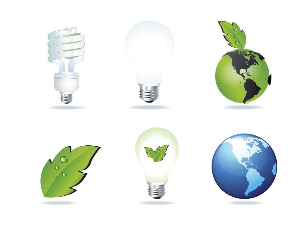 Conjunto de iconos brillantes de ahorro de energía y eco