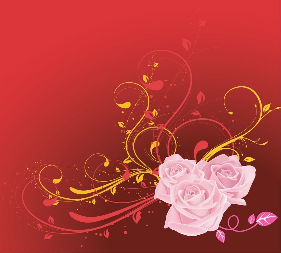 Rosa rosa con fondo de remolinos rojos y amarillos