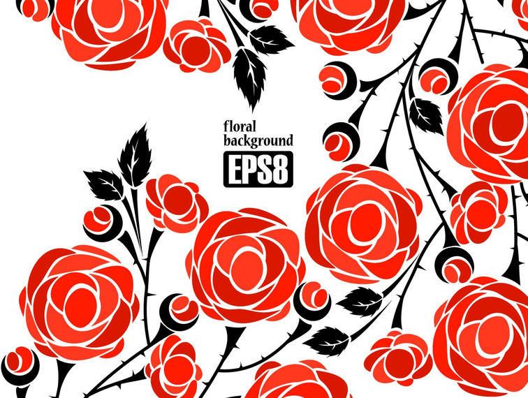 Simplistic Flower Background with Red Roses Simplistic Flower Background with Red Roses