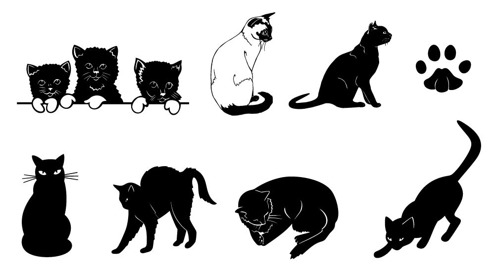 Download Black & White Silhouette Cat Set - Vector download