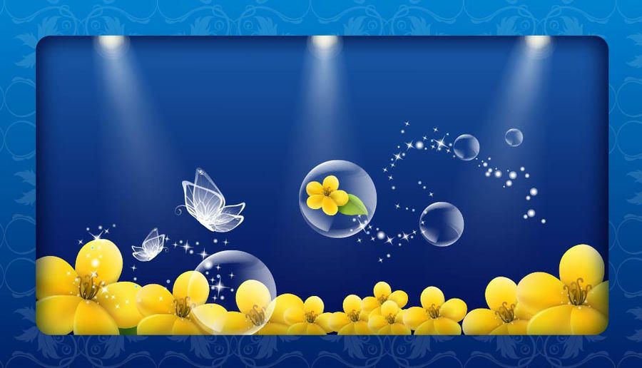 Fluorescent Crystal Butterfly Bubbles and Floral Background Fluorescent Crystal Butterfly Bubbles and Floral Background