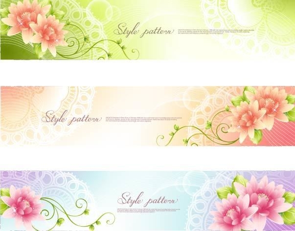 3 banners florais com redemoinhos