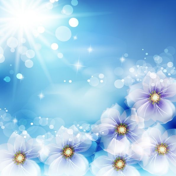 Fundo brilhante com flores fantásticas e reflexos de sol