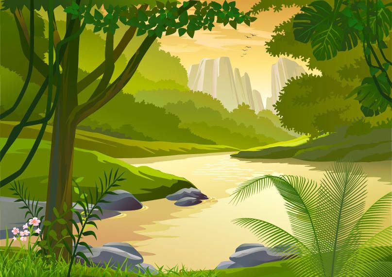 Download Vector Forest Side River Cartoon Landscape Vectorpicker