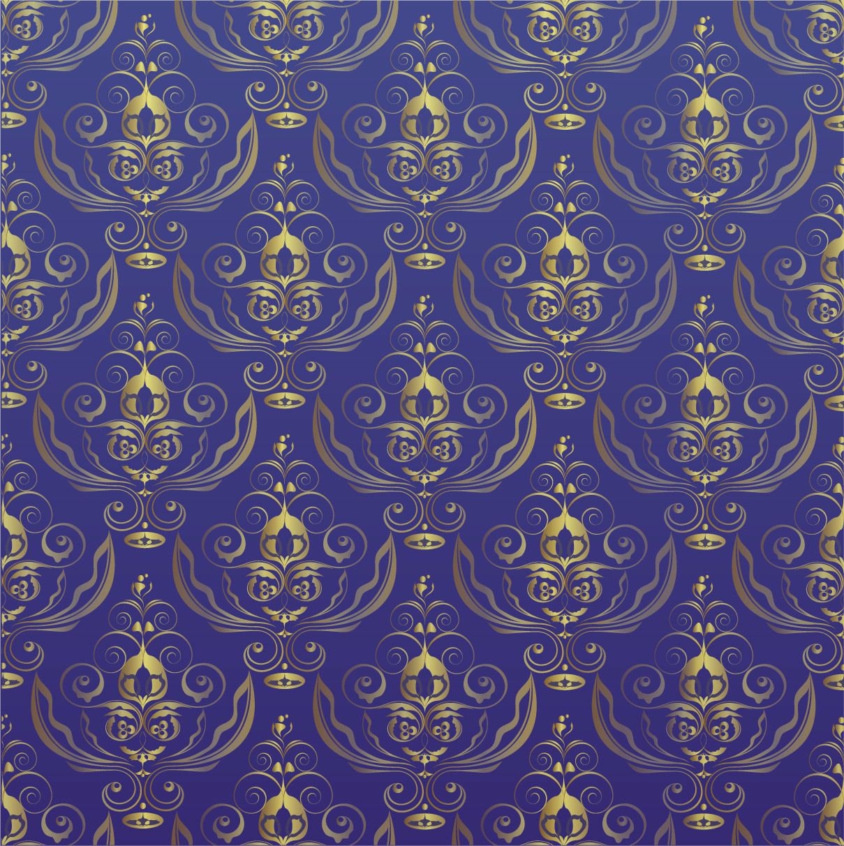 Seamless Royal Golden Pattern sobre fundo azul