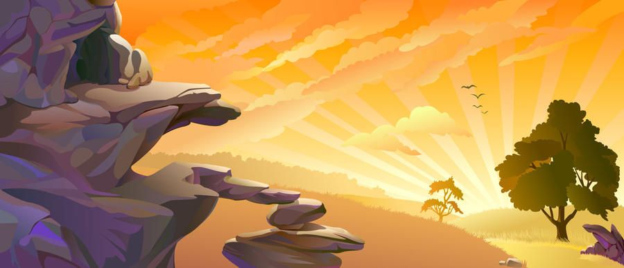 Sunset Sky Landscape with Piles of Stones Sunset Sky Landscape with Piles of Stones