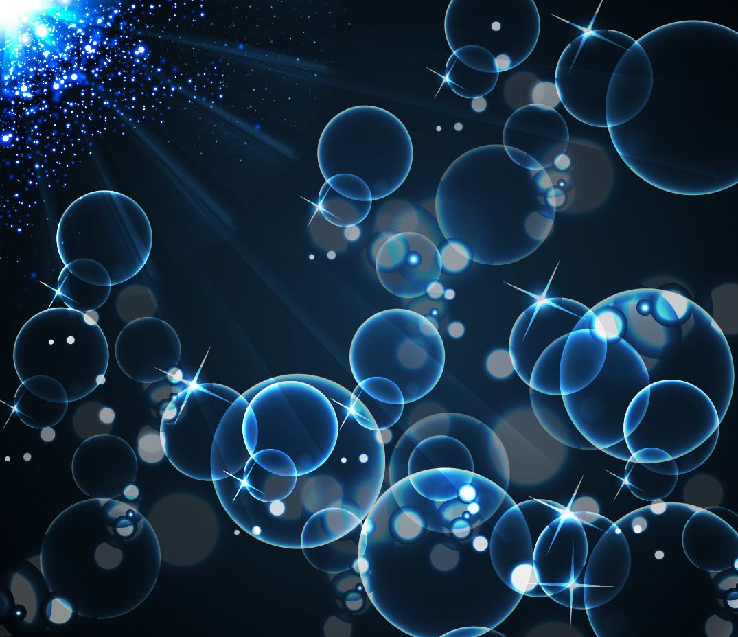 Bolhas de bokeh azul com raios de luz brilhantes