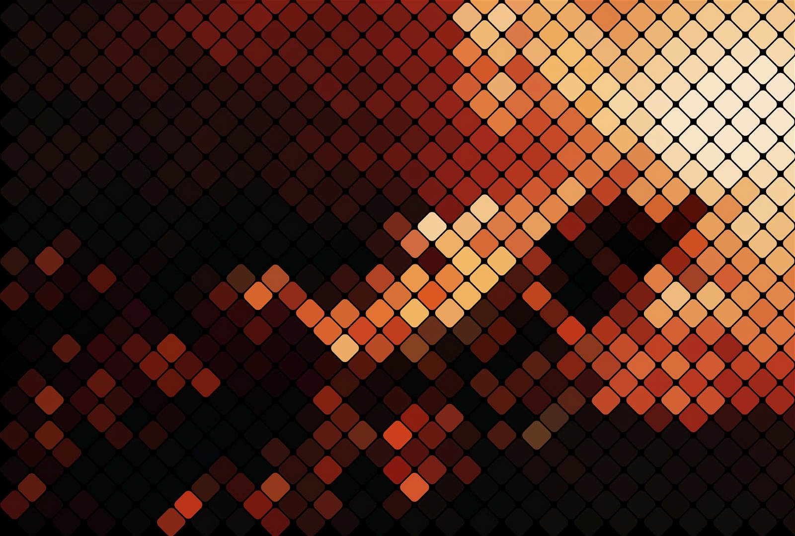 Quadrados de mosaico pixelados escuros e dourados