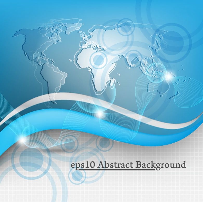 Global Technology Blue Map & Waves Background