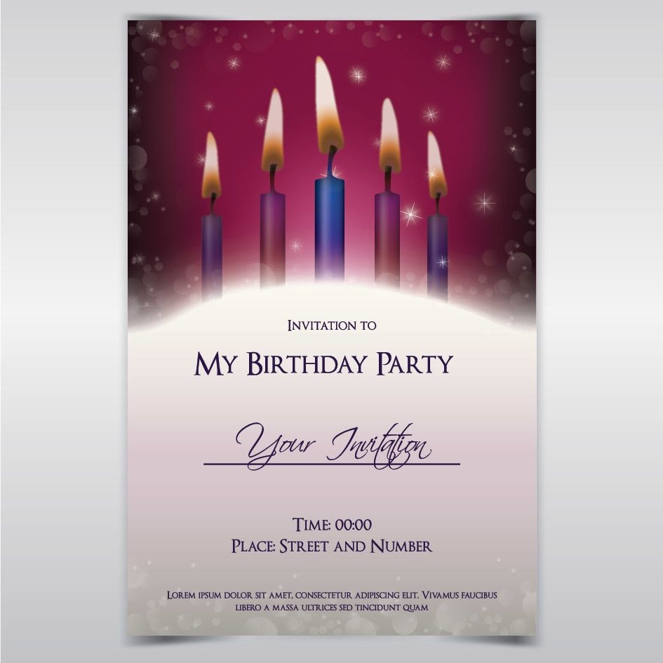 Modelo de convite de aniversário à luz de velas