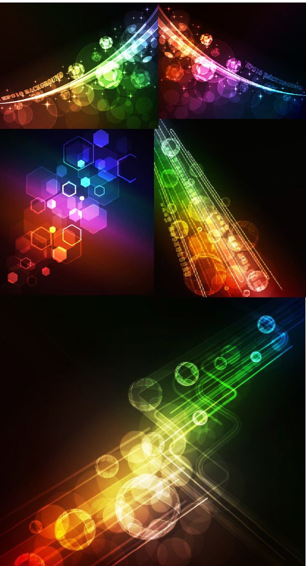 Colorful Bokeh Lights & Hexagons Tech Background Pack - Vector download