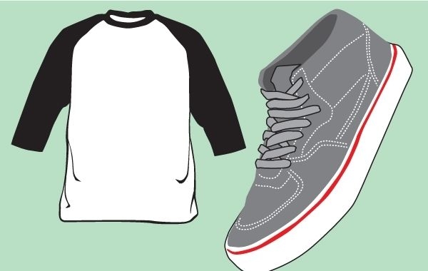 T-shirt em branco e vetor de calçados