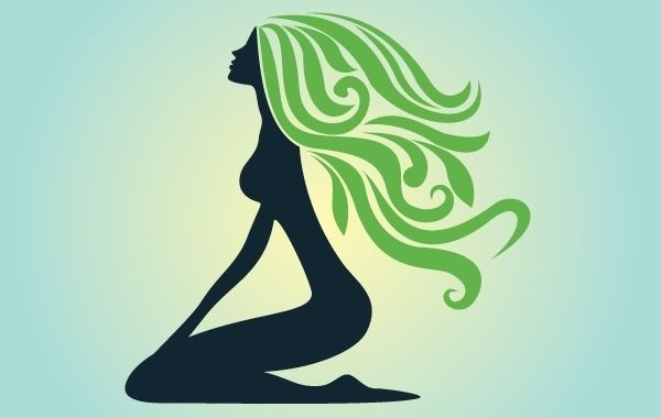 Silhouette Curly Green Hair Lady - Vector download
