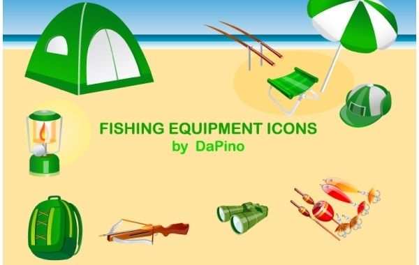 Conjunto de ícones de equipamentos de pesca