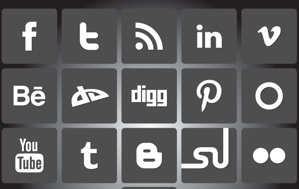 Pacote de ícones de mídia social em preto e branco
