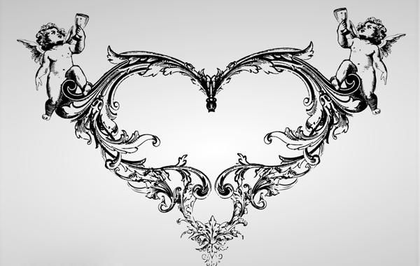 Download Ornate Vintage Heart with Angel - Vector download