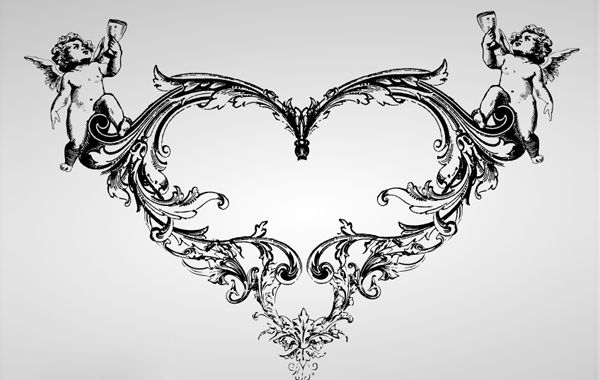 Coração Vintage Ornamentado com Anjo
