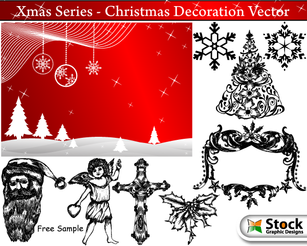 Banner y paquete de decoración navideña dibujados a mano