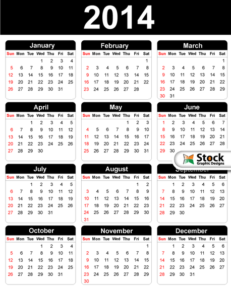 Black & White Simple 2014 Calendar - Vector download