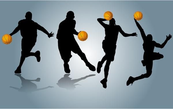 Jogadores, executando, com, basquetebol Jogadores, executando, com, basquetebol