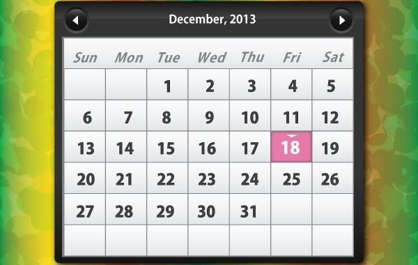 Calendario brillante diciembre de 2013